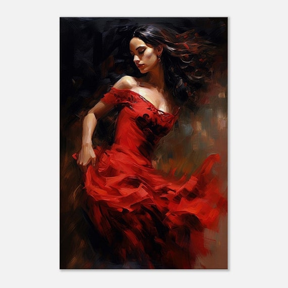 Elegant Dancer in Red Dress Dancing Female Portrait Spanish Flamenco Dancer Contemporary Wall Decor Digital Print on Slim Canvas Etsy UK