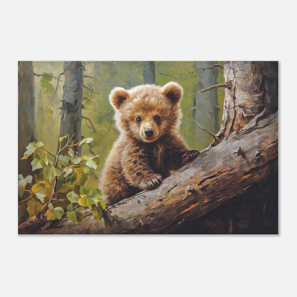 Bear Cub Wall Art Canvas Print, Woodland Nursery Decor, Cute