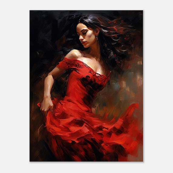 POSTER - Elegant Flamenco Dancer in Flowing Red Dress, Passionate Oil  Painting-inspired Art, Decor Wall Art Print, Premium Matte Paper - Etsy