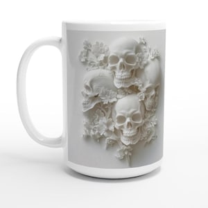 3D gotische schedels keramische 15oz en 11oz koffiemokken of theekopjes, donker esthetisch halloweendecor, op horror geïnspireerde drinkgerei, unieke mokkunst