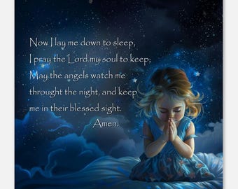 Bedtime Prayer, Prayer Before Bed Wall Art, Child&#39;s Nighttime Prayer, Inspirational Christian Decor, Nursery Prayer Canvas Digital Print