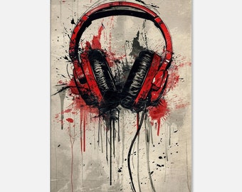 Red Headphones Splash Art – Urban Style Slim Canvas Print