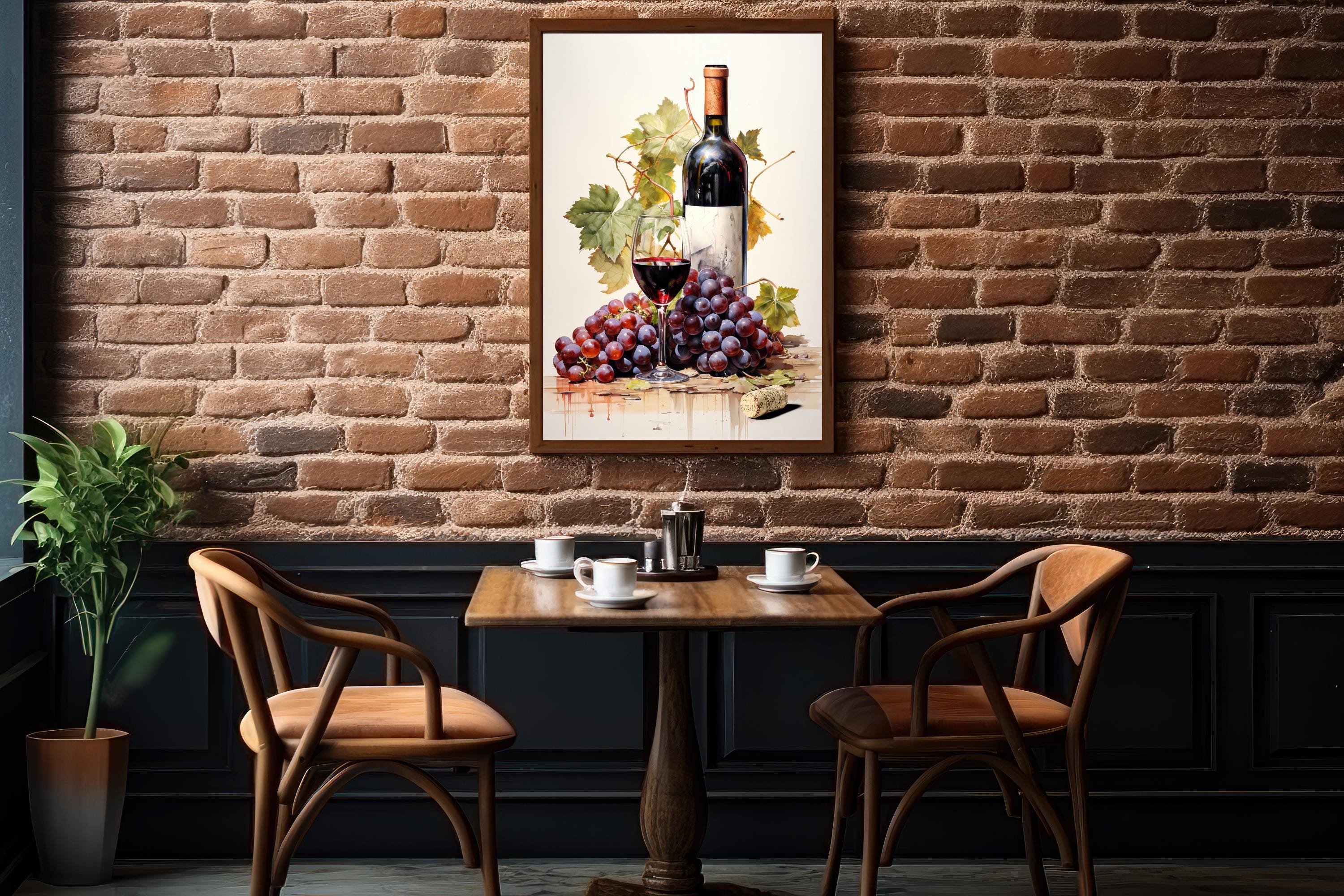 Wine Bottle and Grapes Wall Art, Elegant Red Wine Painting, Still Life ...