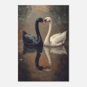Romantischer Schwarzweiss-Schwan auf dem See-Wand-Kunst, herzförmige Liebes-Schwäne Malerei, Jahrestag, Hochzeit, Valentinstag Geschenk für Paare