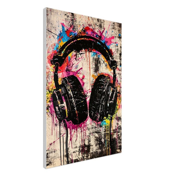 Headphones Splash Painting | Urban Music Wall Art, Slim Canvas - Etsy