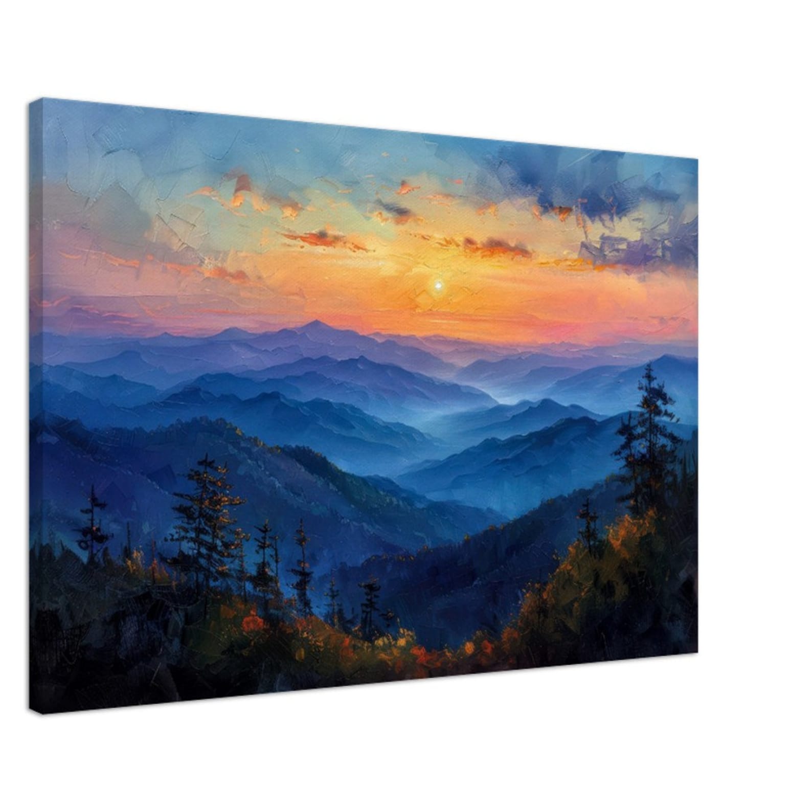 Blue Ridge Canvas The Blue Ridge Mountains Sunset Slim Canvas Painting is Ideal for a ...