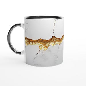 Kintsugi-inspired design with a Golden Crack in the Wall, 11oz Ceramic Mug with Color Inside, Unique Japanese Art Style, Artistic Gift,