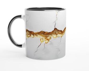 Kintsugi-inspired design with a Golden Crack in the Wall, 11oz Ceramic Mug with Color Inside, Unique Japanese Art Style, Artistic Gift,