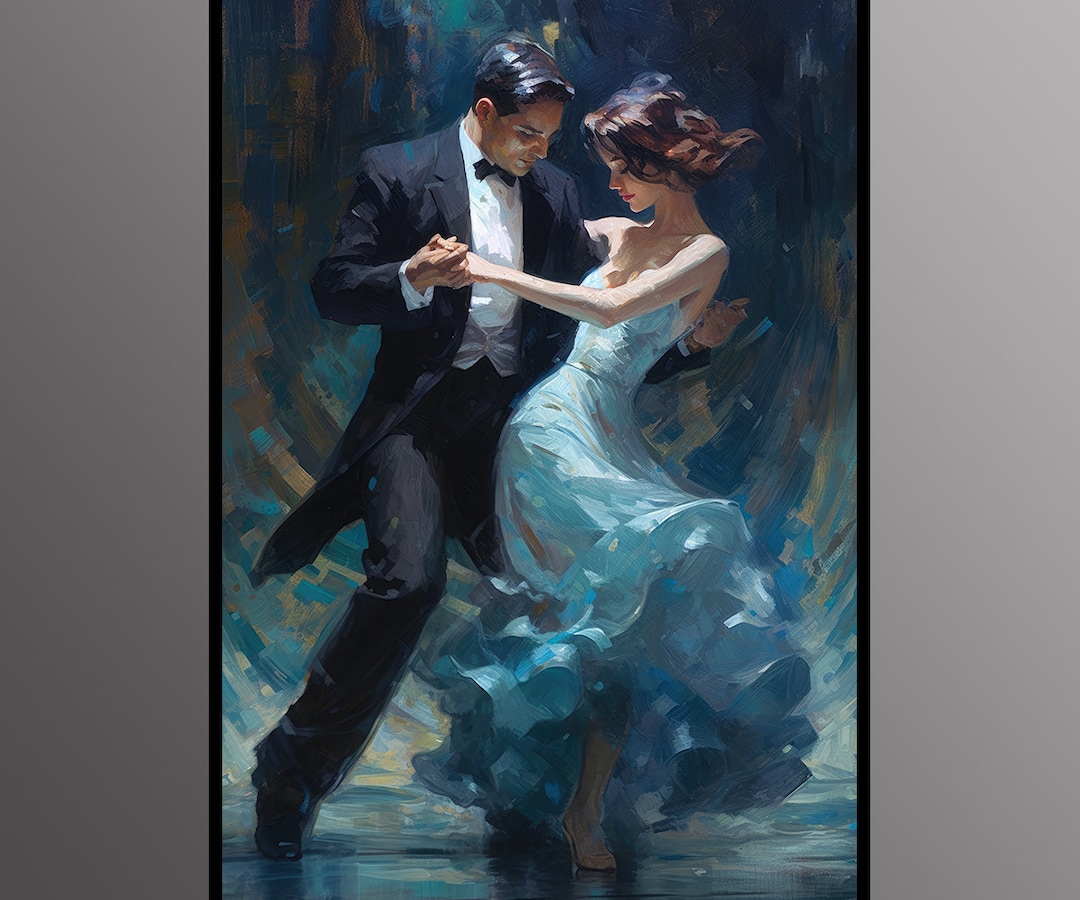 Painting of a Couple Ballroom Dancing, Formal Dancing, Room Wall Art