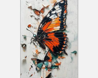 Abstract Butterfly Art Print on Canvas, Palette Knife Technique artwork, Nature Wall Art Decor, Ready To Hang, Great Home Gift