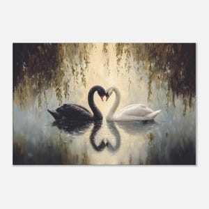 Romantische Schwarzweiss-Schwan-Wand-Kunst-Druck, herzförmige Liebesschwäne, Jahrestag, Hochzeit, Geschenk für Paare