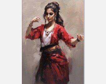 Ethnic Dancer Canvas Print, Vibrant Red, Cultural Dance Wall Art
