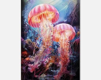 Jellyfish Canvas Print, Underwater Marine Life, Nautical Wall Art