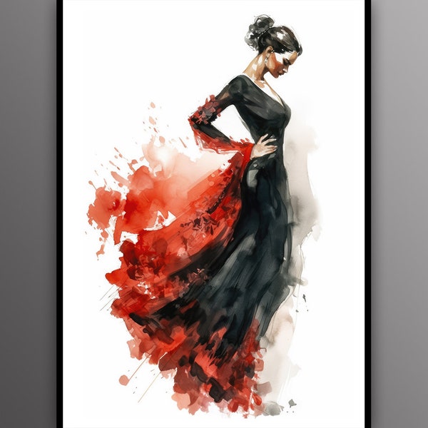 Elegant Passionate Flamenco Dancer, Spanish folklore, Expressive Female Movement, Striking Wall Decor, Printable Wall Art, Digital Download