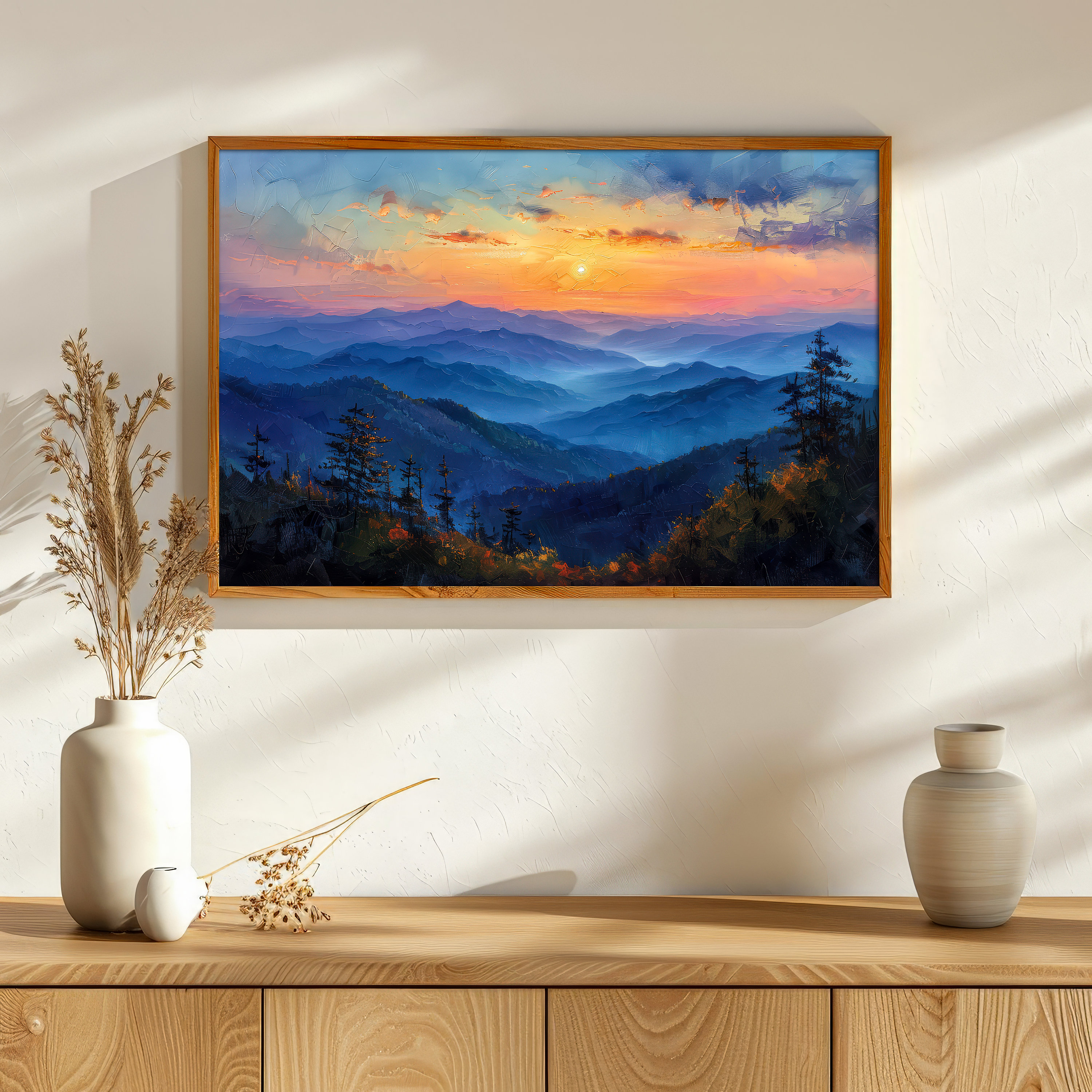 Blue Ridge Canvas The Blue Ridge Mountains Sunset Slim Canvas Painting is Ideal for a ...