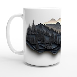 Black Forest Mountains Landscape Mug, Mountain Range, Modern Art Outdoor Hiking Adventure Mug Scenic Mountain Gift, 15oz or 11oz