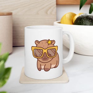 Cute Capybara Mug, Kawaii Coffee Cup with Cartoon Capybara in Sunglasses, Funny Animal Lover Gift, Ceramic Tea Coffee  Mug 11oz, 15oz