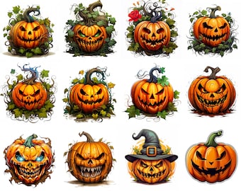 12 Evil Halloween Pumpkin Clipart, High-Quality JPGs 300dpi, Personal/Commercial Use, Digital Download, Creative Use - Scrapbooking, Cards