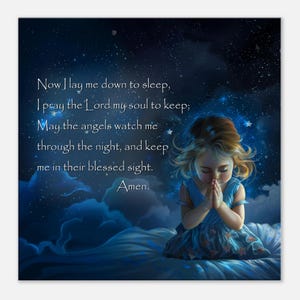 Preghiera della buonanotte, Preghiera prima di andare a letto, Preghiera notturna per bambini, Decorazioni cristiane ispiratrici, Stampa digitale su tela con preghiera per la cameretta dei bambini