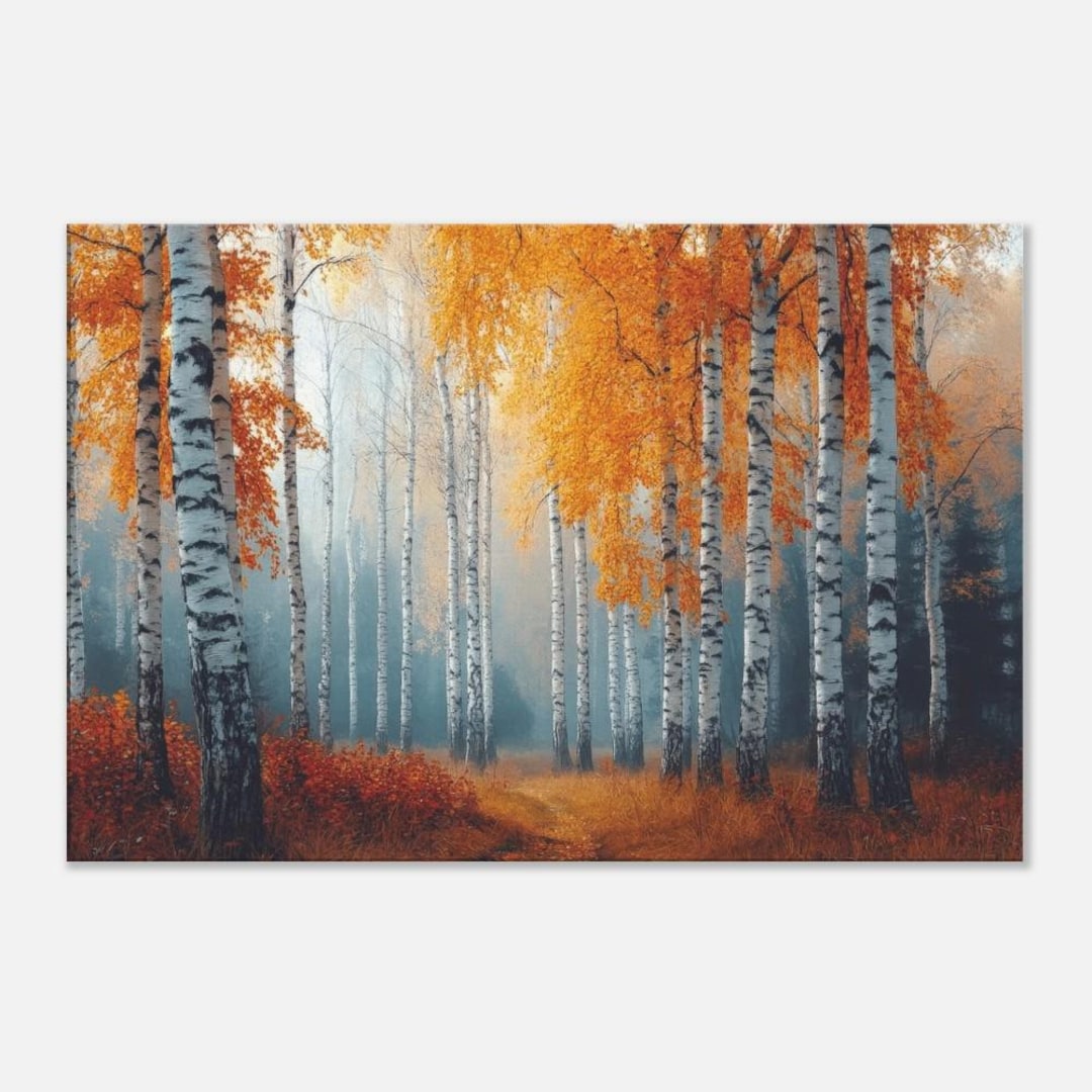 Misty Autumn Birch Fores Canvas Print Wall Art, Peaceful Fall Landscape ...