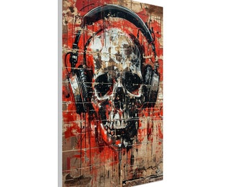 Skull With Headphones Canvas Print, Urban Graffiti Art - Etsy
