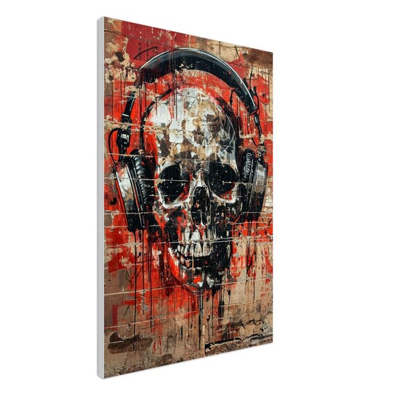 Skull With Headphones, Urban Art, Street Art, Modern Wall