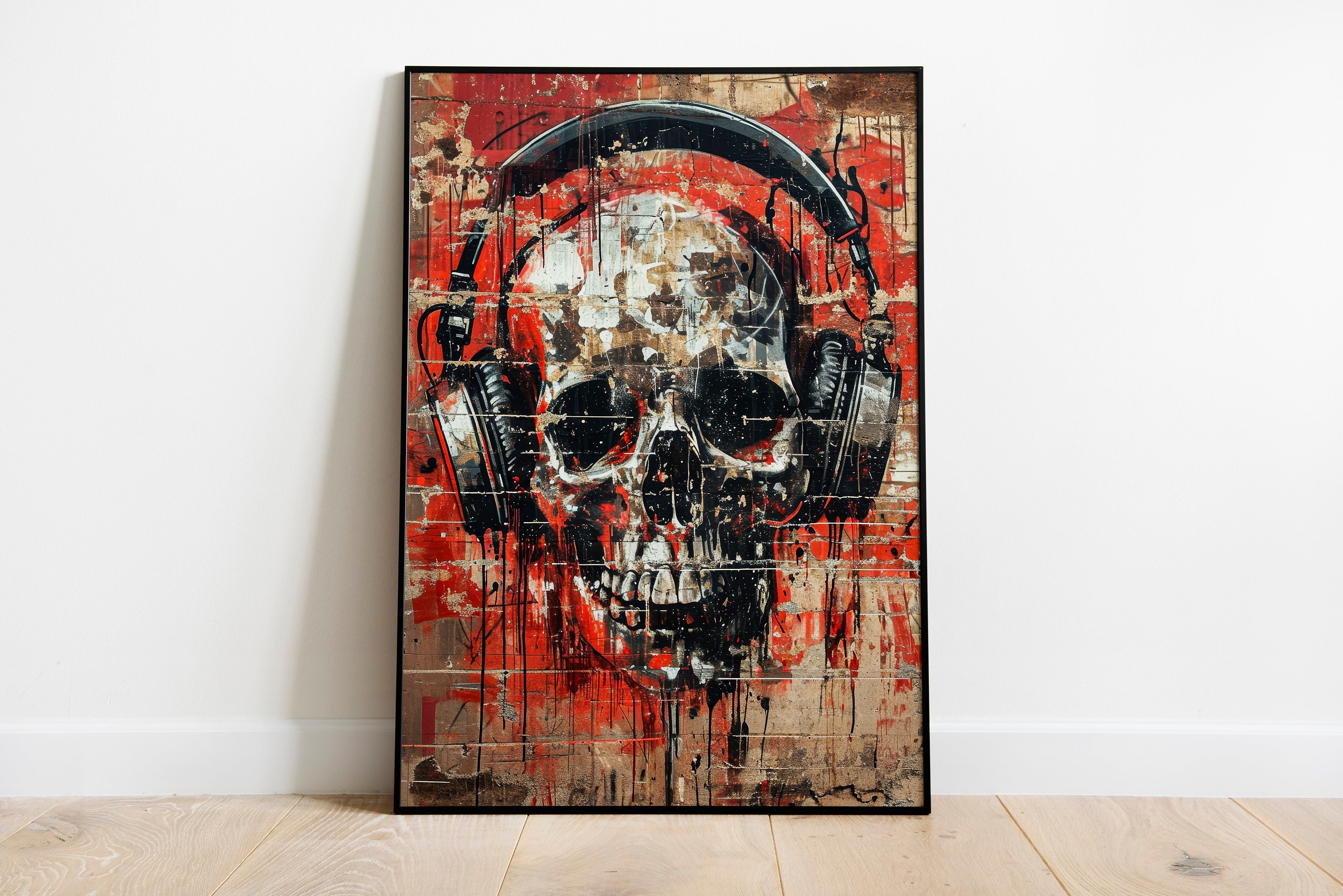 Skull With Headphones, Urban Art, Street Art, Modern Wall