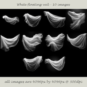 Floating White Veil Scarf on a Black Background for Creative Use | Personal and Commercial Use |  - 10 images