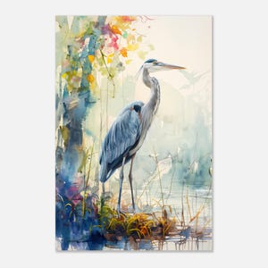 POSTER - Maestoso airone azzurro acquerello, decorazione murale con animali selvatici, carta opaca premium ispirata alla natura