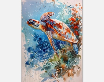 Sea Turtle Watercolor Print, Ocean Life Art, Marine Wildlife Decor, Sea Turtle Painting, Coastal Wall Art, Beach House Decor, Nautical Art