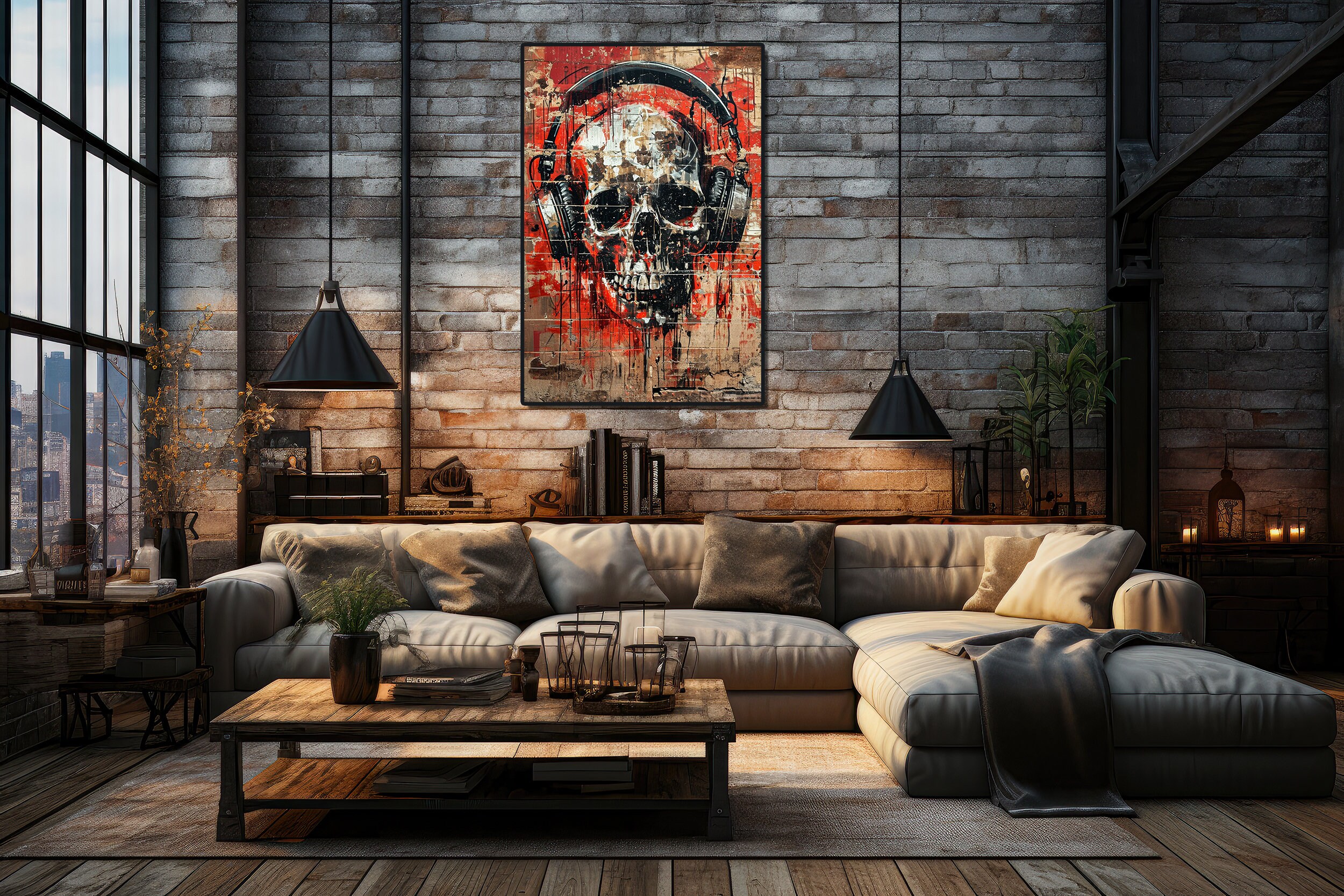 Skull With Headphones Canvas Print, Urban Graffiti Art - Etsy