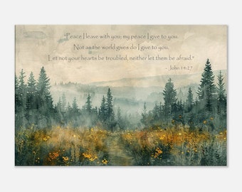 Forest Pathway Landscape watercolor painting with scripture John 14:27, Christian wall art, Bible verse Wall Art, Slim Canvas Art Print