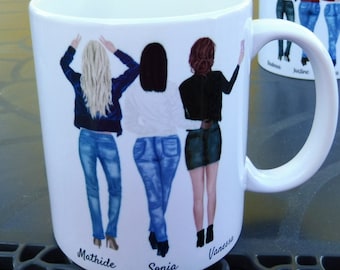 Mug personnalisé 3 meilleures amies  - Idée cadeau de Noël femme unique - Collègues de travail - Copines - Soeurs - Cousines