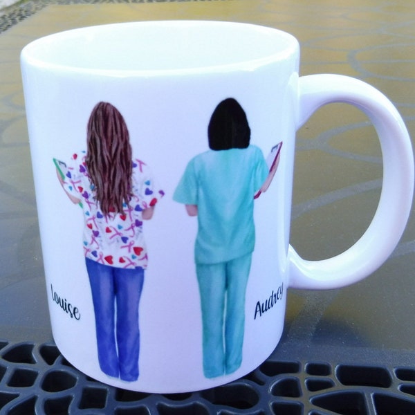 Mug personnalisé 2 infirmières, aides-soignantes - Tasse pour collègues - Idée cadeau de Noël femme unique