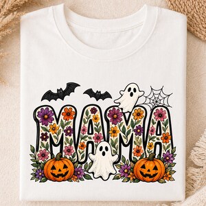 Floral Mama Halloween PNG SVG, Ghost Pumpkin Sublimation Design, Fall Mom Shirt, DTF Transfer, Cricut Cut File Digital Download
