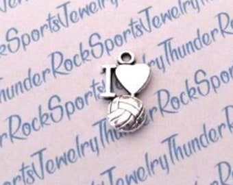75 I Love Volleyball charms, i heart volleyball, sports charm, silver volleyball, volley charm, volleyball player, volleyball charm bracelet