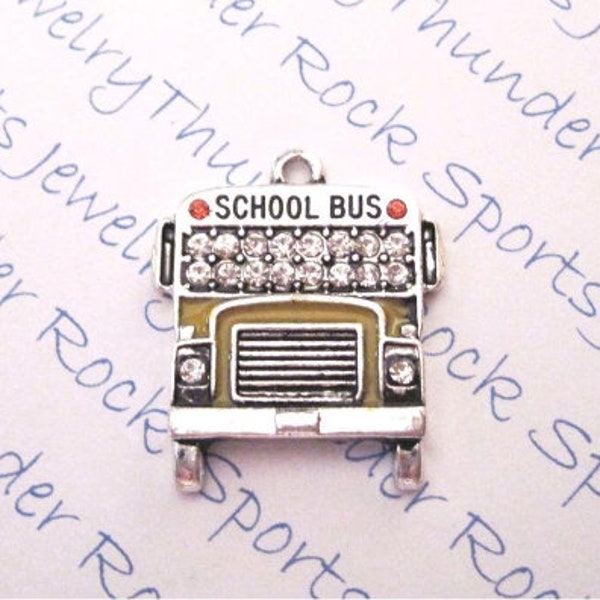 school bus CHARM, school bus pendant, crystal school bus, crystal bus driver, school bus driver, bus driver keychain, school bus keychain