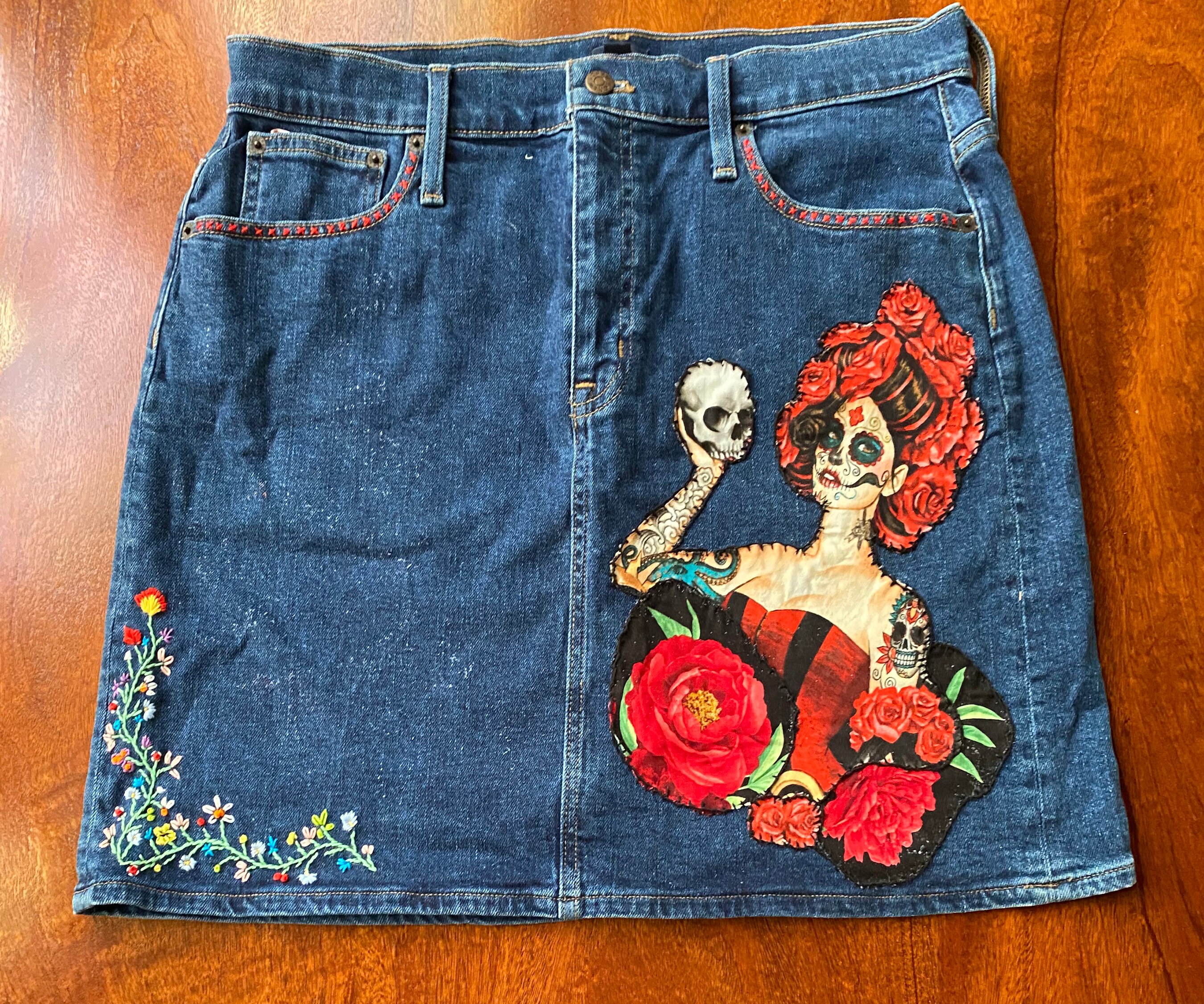Embroidered Flower Skirt - Etsy