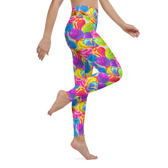 Yoga Leggings for Women in Neon Easter Egg Pattern Perfect Yoga
