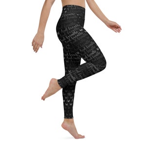 Grey Yoga Leggings: High Waist Activewear - &#39;And Breathe&#39; Pattern