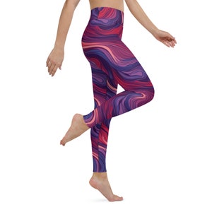 Leggings de yoga vagues violets : pantalon de sport taille haute