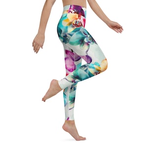 Leggings de yoga bleus orchidées : vêtements de sport taille haute