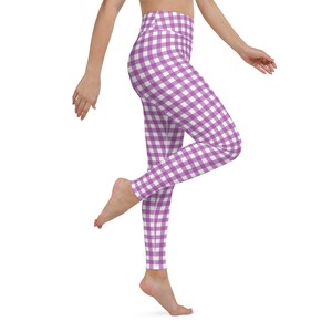 Leggings de yoga violets en vichy : vêtements de sport taille haute