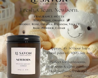 Newborn Baby Powder Scented Soy Candle – Hand Poured, 8oz