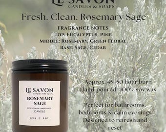Rosemary Sage Soy Candle – Eucalyptus Pine Scent, 8 oz Hand Poured