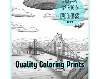 UFOs Coloring Pages, Adult Coloring Book, Adult Coloring Pages, Digital Download, Instant Download, Digital Coloring Book, Coloring,