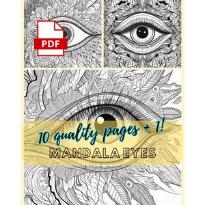 Mandala kleurplaten, 10 Mandala ogen volwassen kleurplaten, Mandala kleuren, volwassen kleurboeken, digitale download, Instant Download
