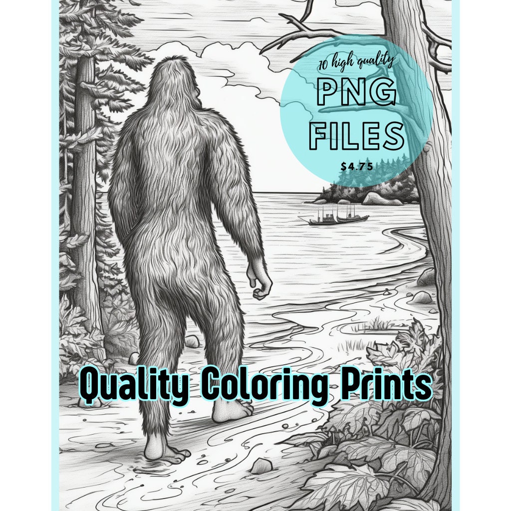 Bigfoot Sasquatch 10 Coloring Pages, Digital Download, Adult Coloring