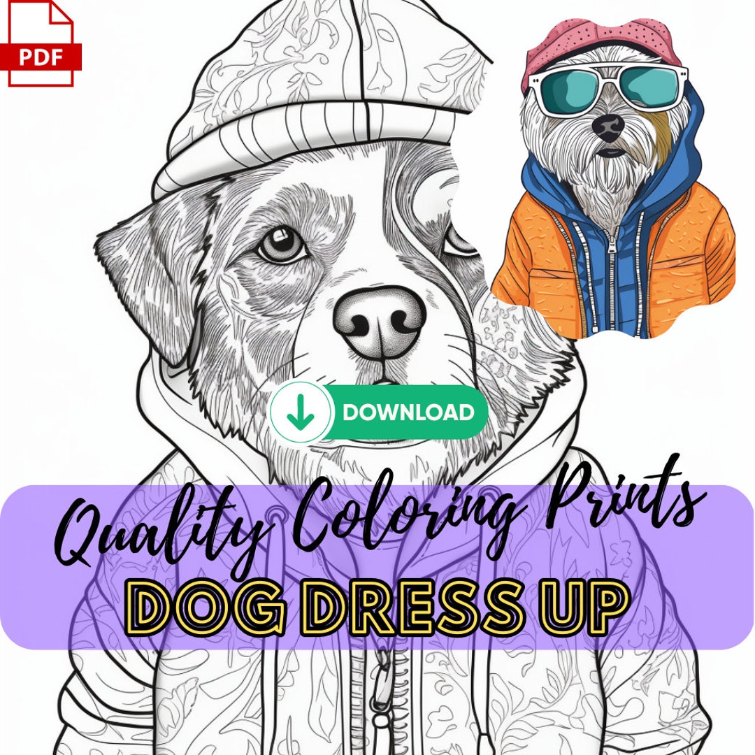 10 Dog Dress up Adult Coloring Pages, Adult Coloring Book, Adult ...