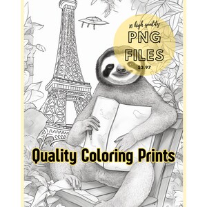 Adult Coloring Pages, 10 Vacation Sloth Coloring Pages, Digital Download, Adult Coloring Books, Adult Coloring, Stress Relief, Coloring